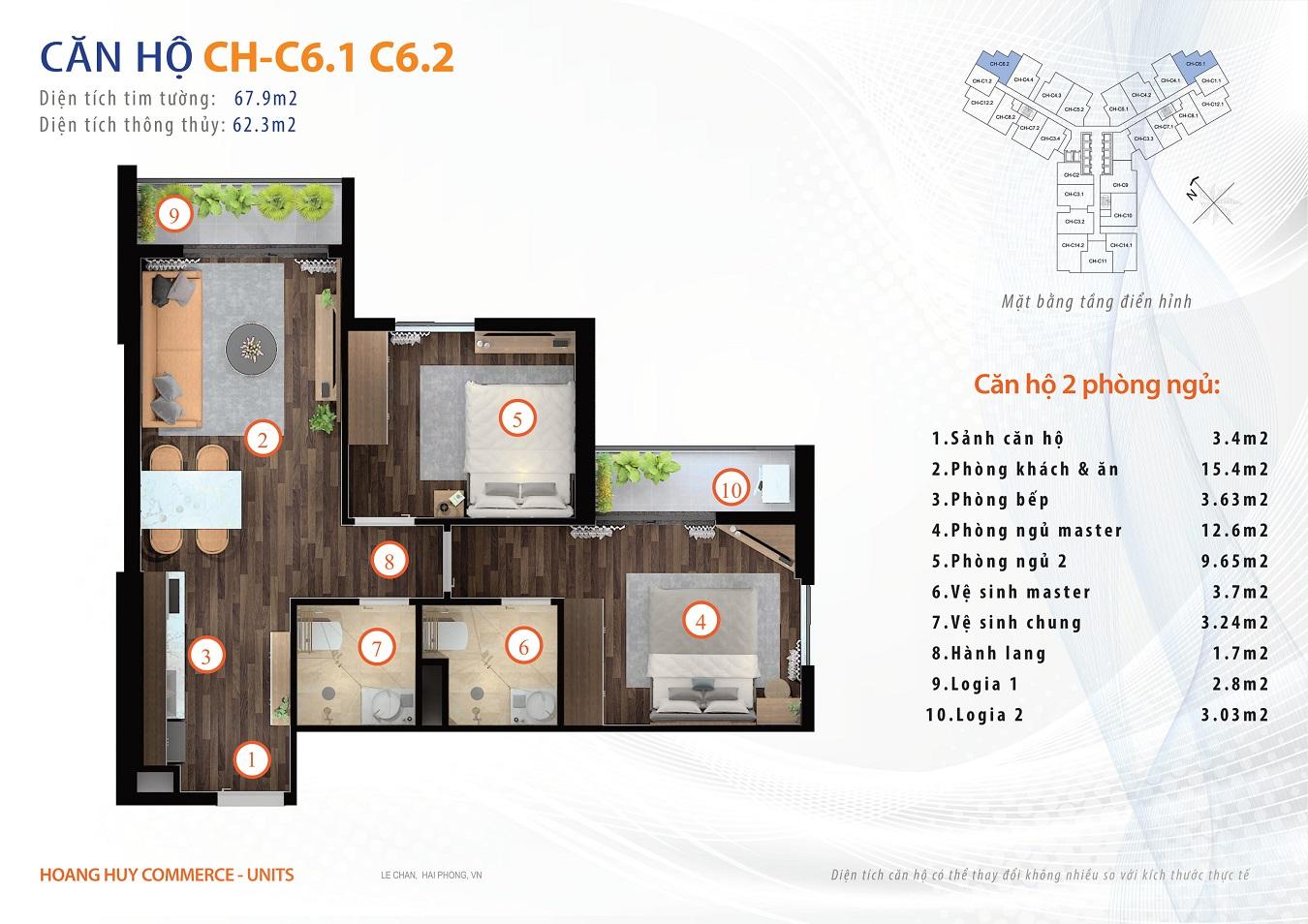 thiết kế căn hộ 2 ngủ 8m2