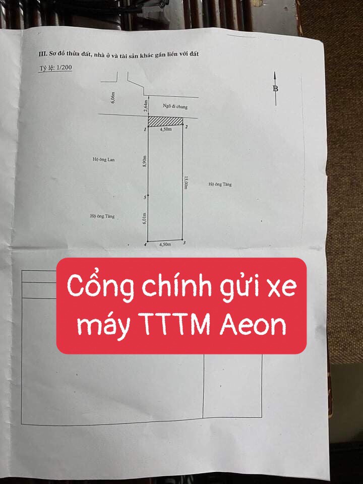 Mặt đường đối diện TTTM AEON, 2 mặt tiền 1 mặt đường 1 mặt ngõ